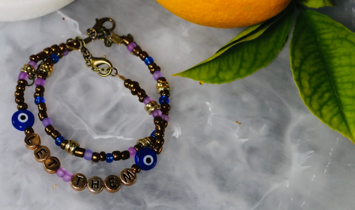 Let Them/ Evil Eye Affirmation Bracelet